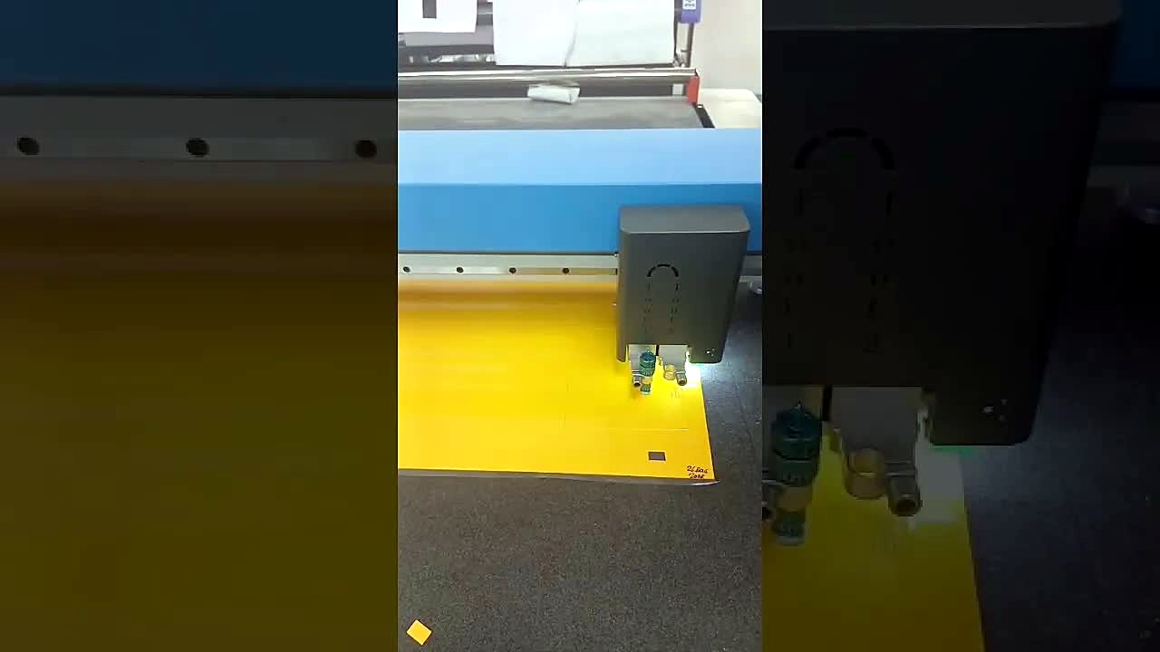YouTube thumb — flatbed cutter demo on yellow sheet (SKU ask)