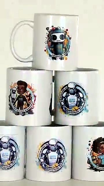 Stack of sublimated graphic mugs result (SKU ask)