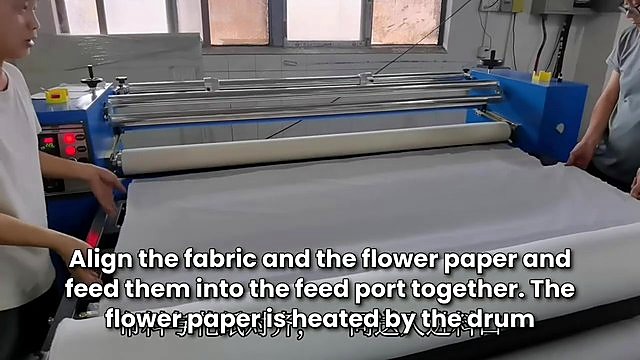 Feed fabric + transfer paper into heated drum (SKU ask)