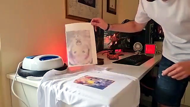 Align transfer film on white tee (SKU ask)