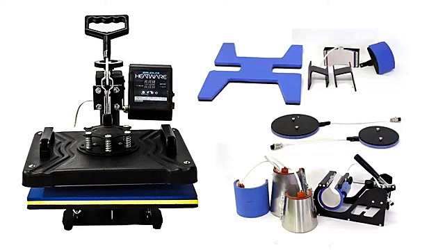 Heatware 9-function kit overview — flat + mug/cap/plate attachments (SKU ask)
