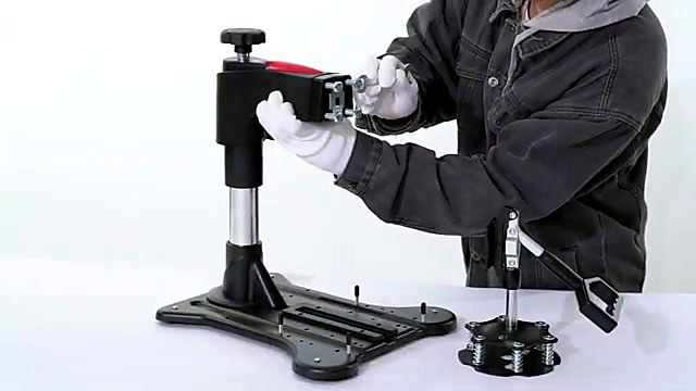 Black swing-away arm sliding onto vertical column (SKU ask)
