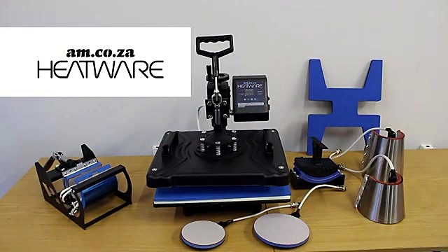 Heatware swing-away + mug/cap/plate attachments laid out (SKU ask)