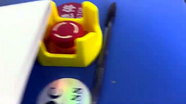 Red E-stop + KEEP HANDS AWAY rolling label (SKU ask)