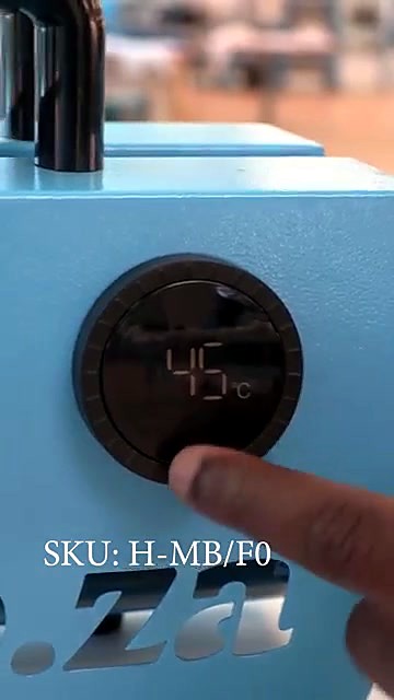 Board installed on light-blue chassis; H-MB/F0 overlay at 45C (SKU ask)