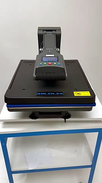 Full machine on white/blue stand — closed front (SKU ask)