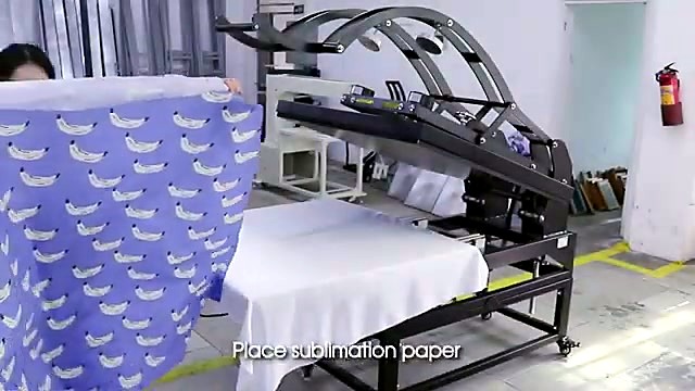 Banana-print sublimation paper on platen (SKU ask)