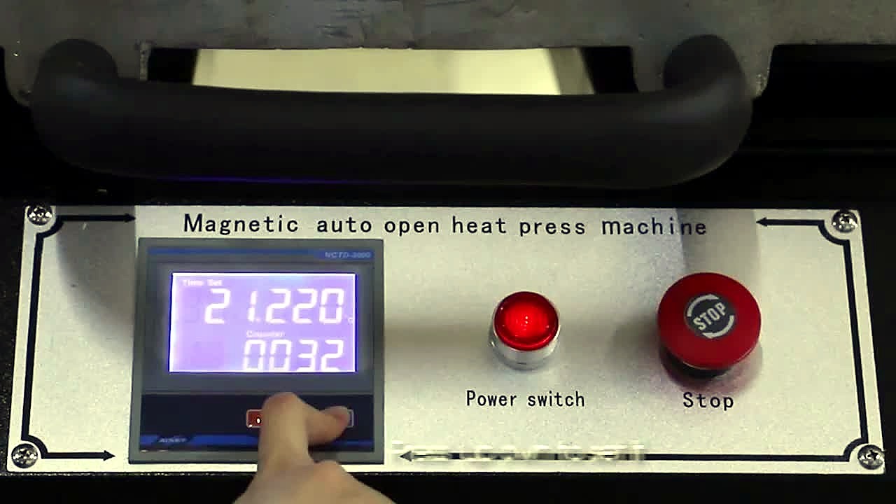 YouTube thumb — magnetic auto open heat press (SKU ask)
