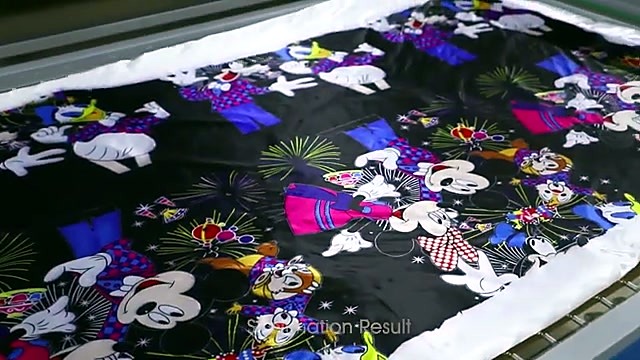 Disney-character sublimation result on black fabric (SKU ask)