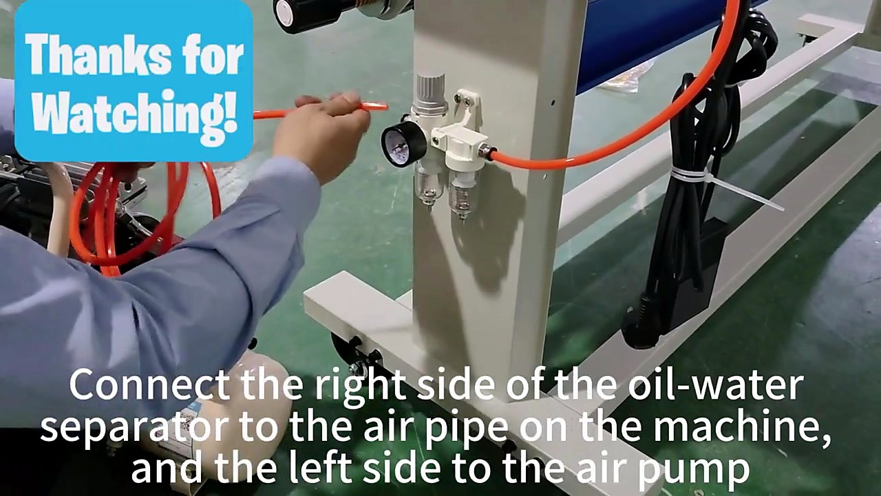 Pneumatic oil-water separator + orange hose on laminator frame (SKU ask)