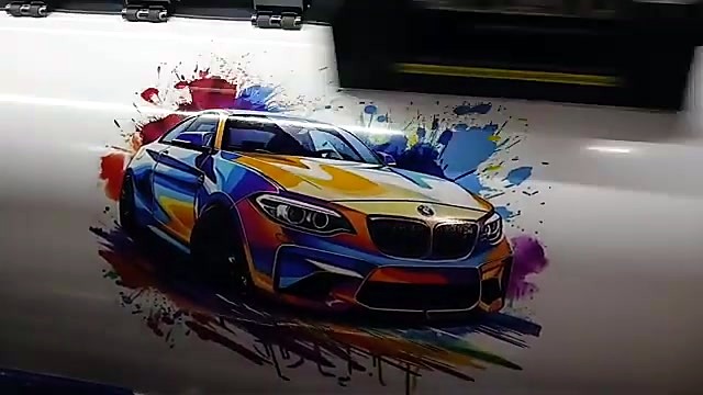 Finished BMW decor sticker under rollers (SKU ask)