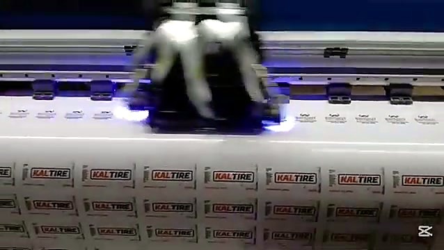 UV cure strip mid pass + KAL TIRE labels at edge (SKU ask)