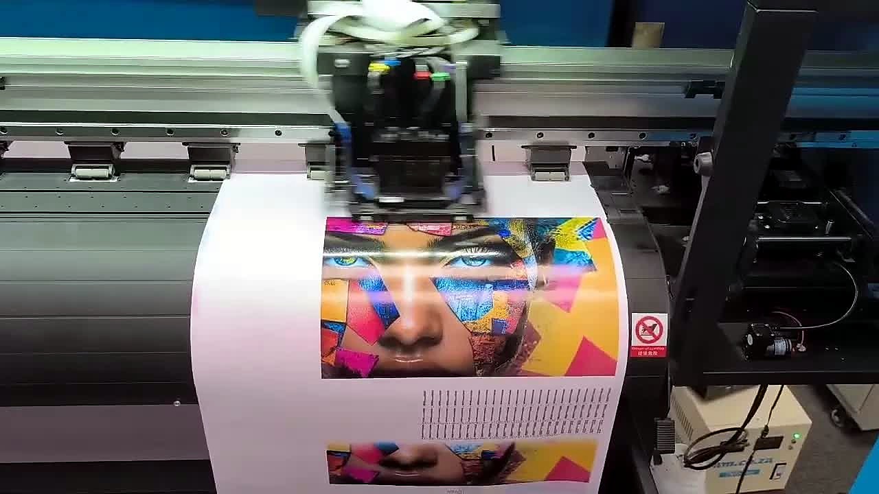 F2-1800 printing a colourful portrait artwork on smooth vinyl