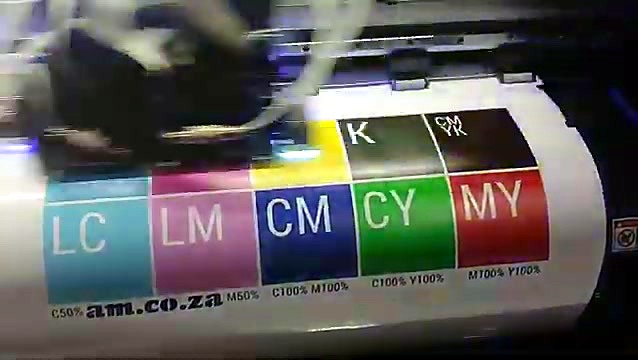 CMYK + mixed-colour alignment chart on vinyl