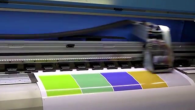 FastCOLOUR printing lime/mint/purple color blocks on PVC roll (SKU ask)