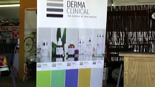 Finished DERMA CLINICAL pull-up banner on stand (SKU ask)