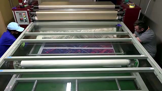 Flatbed heat press over printed textile (SKU ask)
