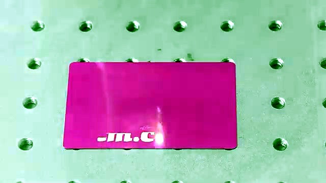 Pink anodised blank mid-mark on grid bed (SKU ask)