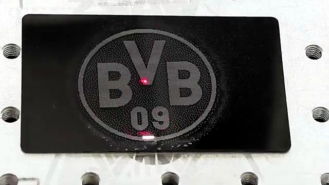 Marking BVB logo on black anodised card (SKU ask)