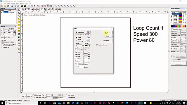 EzCad Speed 300 Power 80 Loop 1 settings (SKU ask)
