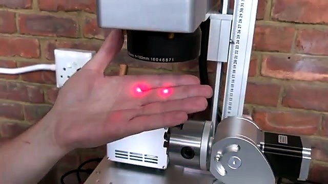 Dual red-dot focus under galvo; hand under head (SKU ask)