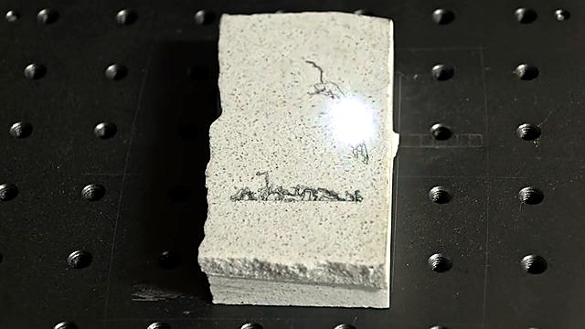 UV mark glow etching graphic into quartz slab (SKU ask)