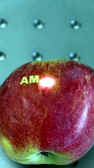 UV marking beam AM. partial on apple (SKU ask)