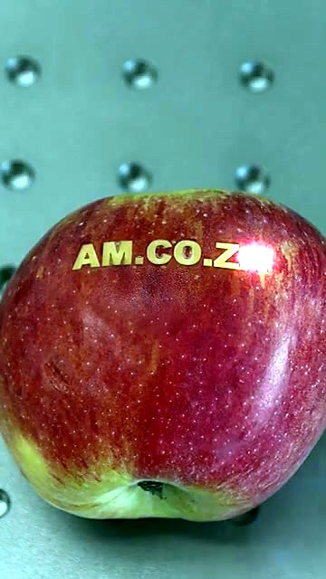 Finished AM.CO.ZA etch on red apple (SKU ask)