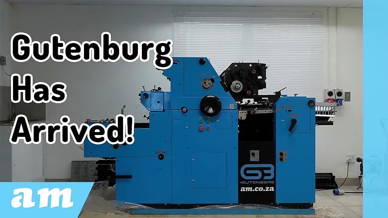 YouTube thumb — Gutenberg spot offset printer arrived (SKU ask)