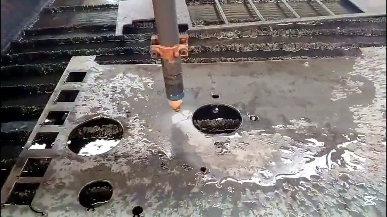 YouTube thumb — P-1560 plasma torch over wet flange cut (SKU ask)