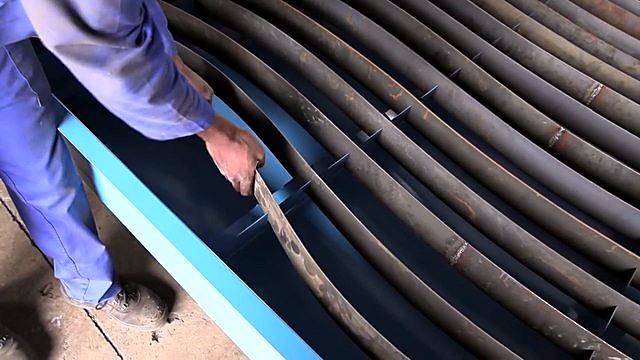 Curved steel support slats installed into blue basin ribs (SKU ask)