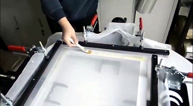 Brush adhesive onto taut mesh/frame (SKU ask)
