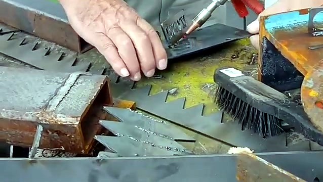 Weld seam work on steel plate