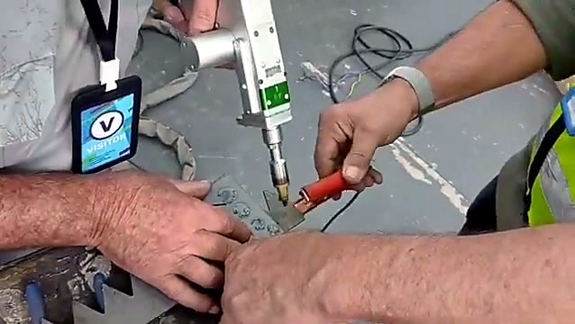 Handheld welding demonstration close-up