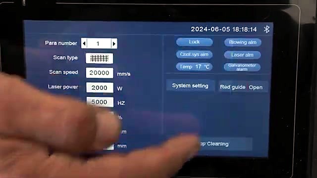 UI scan speed/freq/duty cleaning params (SKU ask)