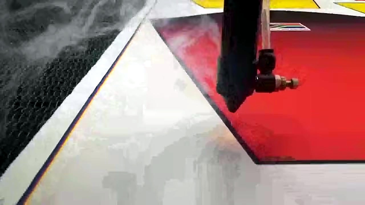Laser nozzle + air-assist cutting printed textile (SKU ask)
