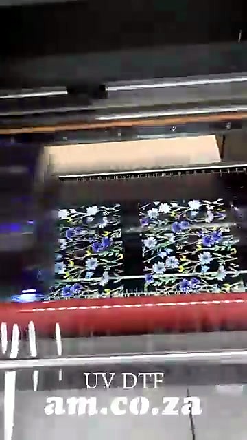 UV glow carriage printing floral film + am.co.za overlay (SKU ask)