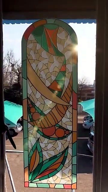 Finished mosaic UV-DTF window sticker on glass (SKU ask)