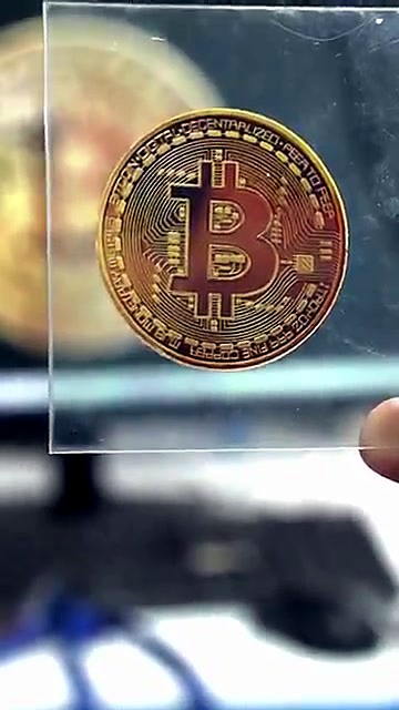 Finished gold Bitcoin on clear acrylic result (SKU ask)