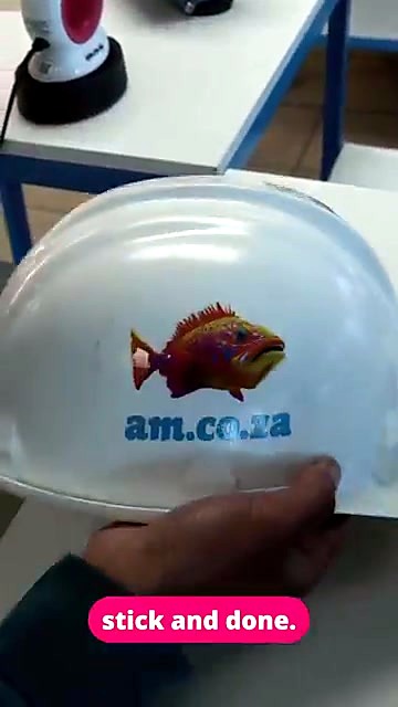 Scratch-proof fish sticker on hard hat (SKU ask)