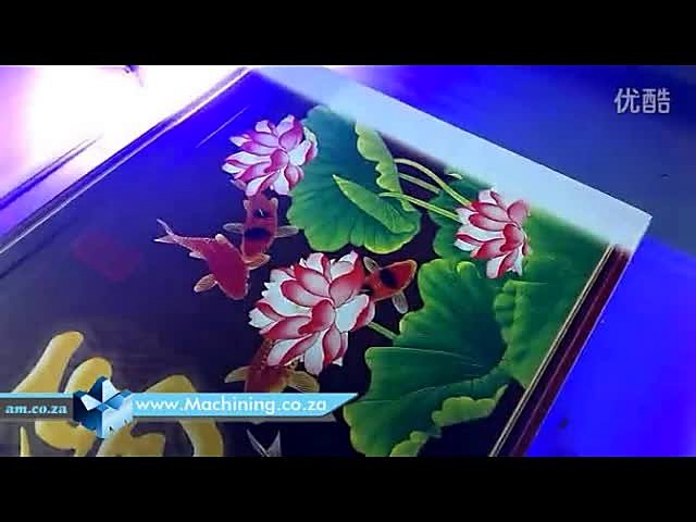 Koi/lotus UV print under blue cure light (SKU ask)