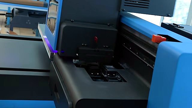 UV cure glow at carriage over granite on flatbed (SKU ask)