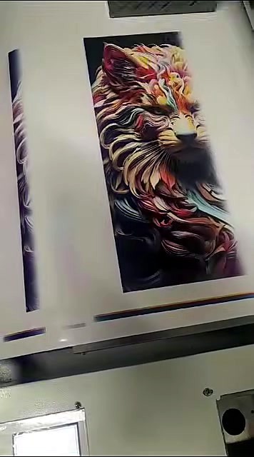 Lion graphic mid-print with CMYK bar (SKU ask)