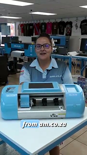 Light-blue Film Cutter desktop body with presenter (SKU ask)