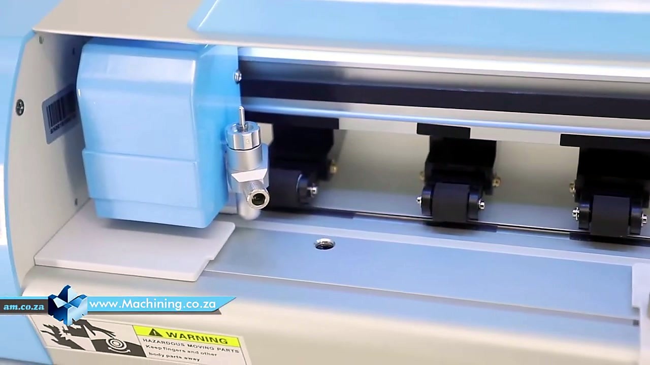 Film-cutter carriage on rail + pinch rollers (SKU ask)