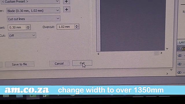Software cut dialog — overlay change width over 1350mm (SKU ask)