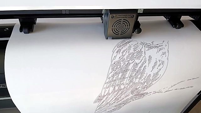 Carriage fan over owl wing hatching on white media (SKU ask)