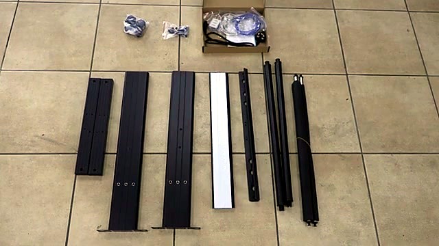 Studio stand parts knolling on tiled floor (SKU ask)
