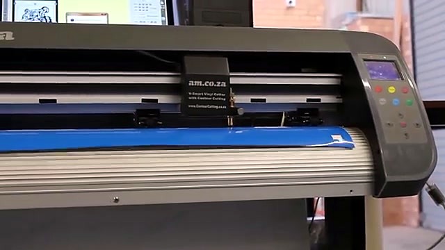 Cutting head over blue vinyl LCD (SKU ask)