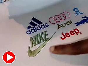 Hand pointing at stitched logos